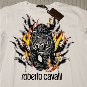 Roberto Cavalli white Tiger Flame graphic shirt XL